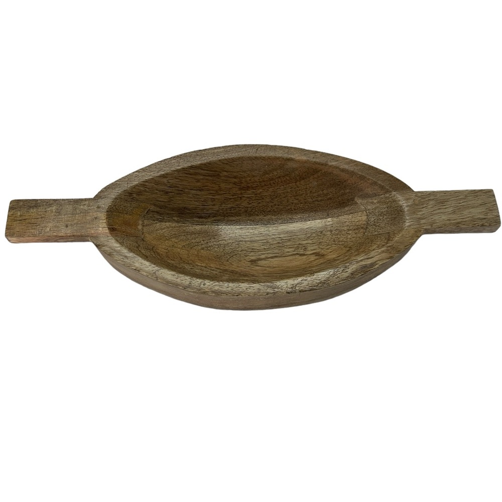 Vintage Pier One Wooden Oval Serving Bowl W/ Handles Nuts Crackers Key Holder